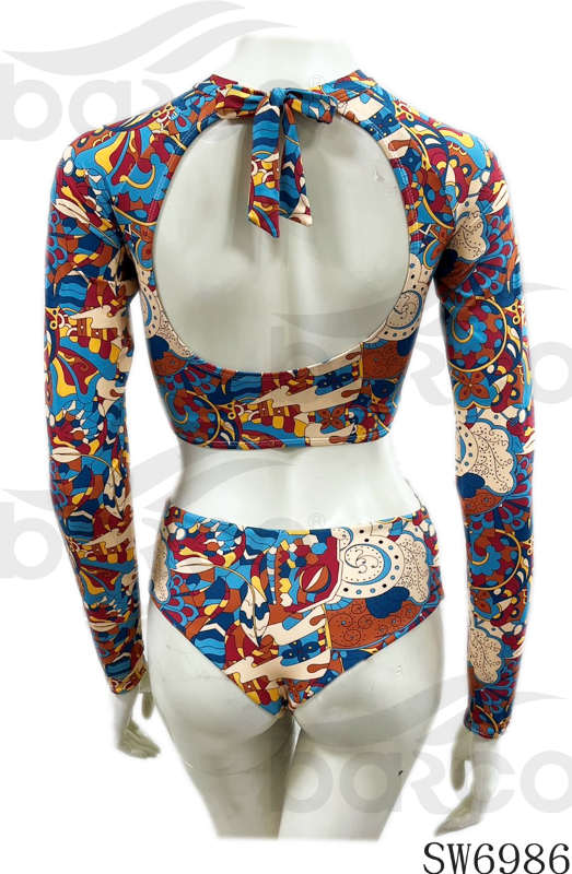 连身图腾两件式泳衣